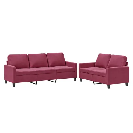 Ensemble de canapés 2 pcs avec coussins Rouge bordeaux Velours 2
