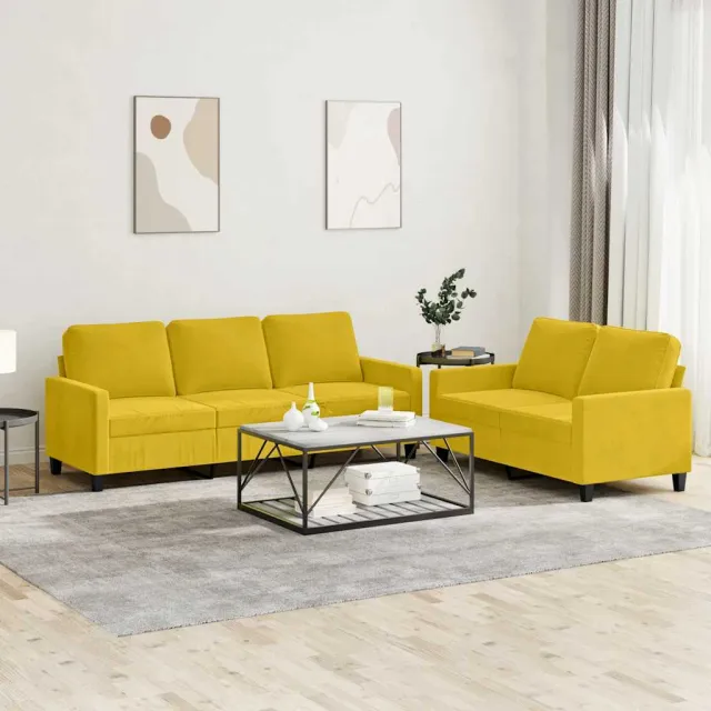 Ensemble de canapés 2 pcs avec coussins Jaune Velours