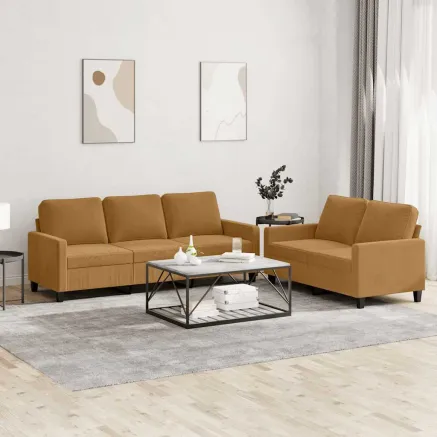 Ensemble de canapés 2 pcs avec coussins Marron Velours