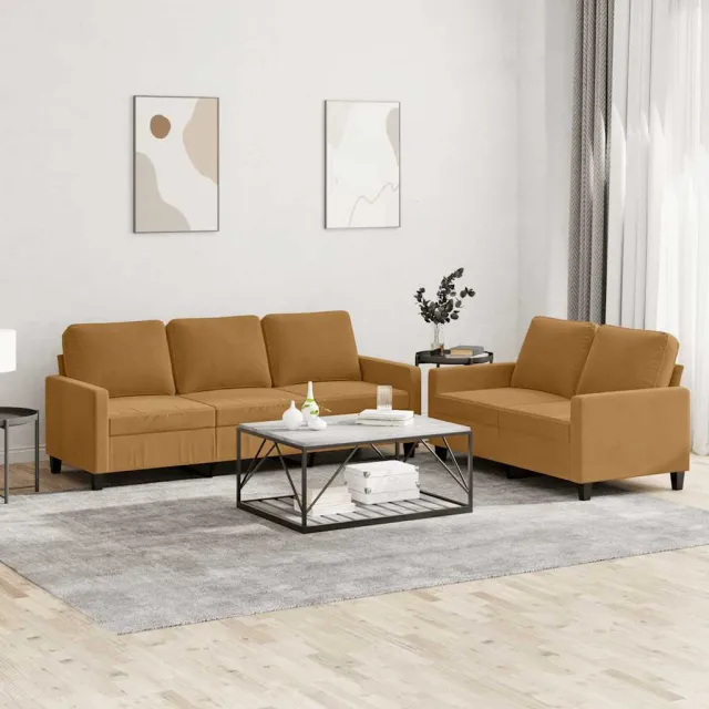 Ensemble de canapés 2 pcs avec coussins Marron Velours