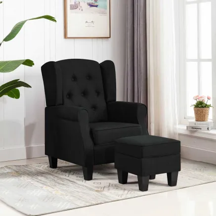 Fauteuil avec repose-pied Noir Tissu