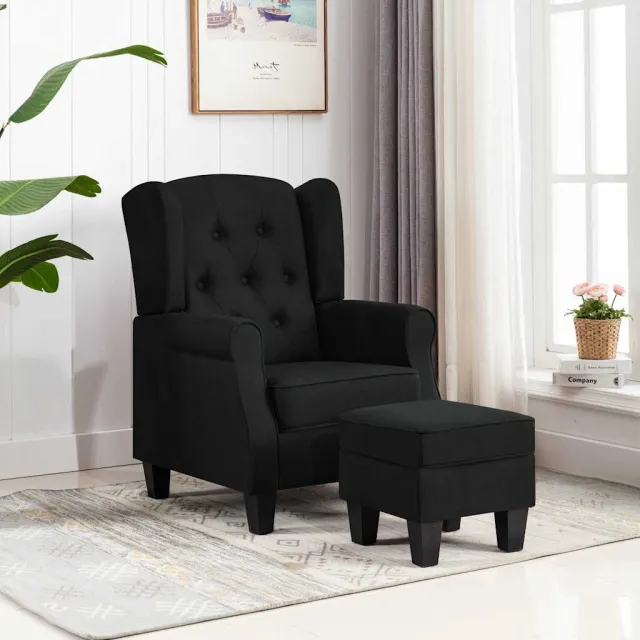 Fauteuil avec repose-pied Noir Tissu