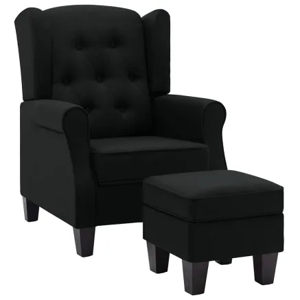 Fauteuil avec repose-pied Noir Tissu 2