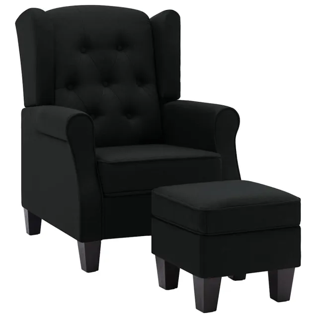 Fauteuil avec repose-pied Noir Tissu