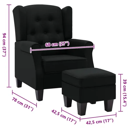 Fauteuil avec repose-pied Noir Tissu