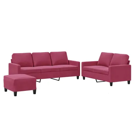 Ensemble de canapés 3 pcs avec coussins Rouge bordeaux Velours 2
