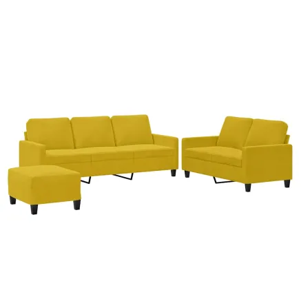 Ensemble de canapés 3 pcs avec coussins Jaune Velours 2
