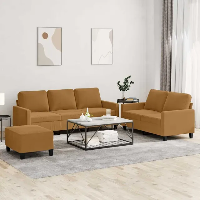 Ensemble de canapés 3 pcs avec coussins Marron Velours