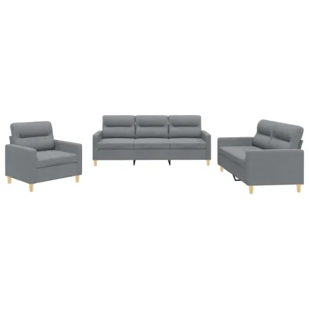 Ensemble de canapés 3 pcs avec coussins Gris clair Tissu 2
