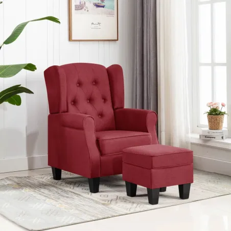Fauteuil avec repose-pied Rouge bordeaux Tissu