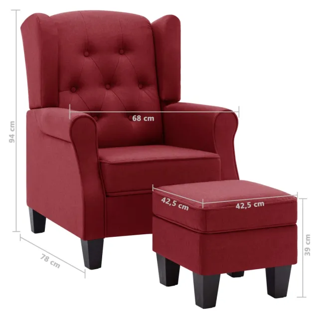 Fauteuil avec repose-pied Rouge bordeaux Tissu