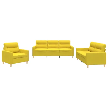 Ensemble de canapés 3 pcs avec coussins Jaune clair Tissu 2