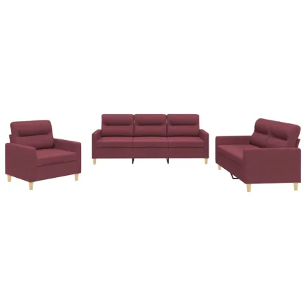 Ensemble de canapés 3 pcs avec coussins Rouge bordeaux Tissu 2