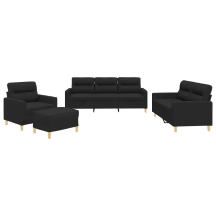 Ensemble de canapés 4 pcs avec coussins Noir Tissu 2