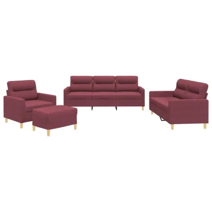 Ensemble de canapés 4 pcs avec coussins Rouge bordeaux Tissu 2
