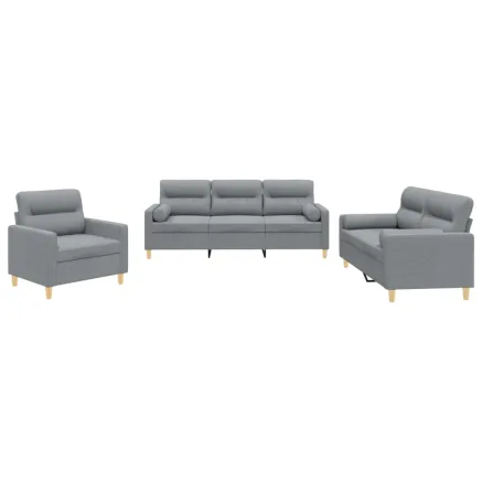 Ensemble de canapés 3 pcs coussins gris clair tissu 2