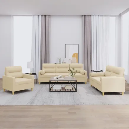 Ensemble de canapés 3 pcs avec coussins crème tissu