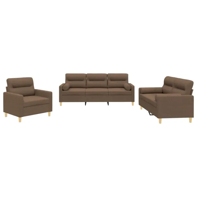 Ensemble de canapés 3 pcs avec coussins marron tissu
