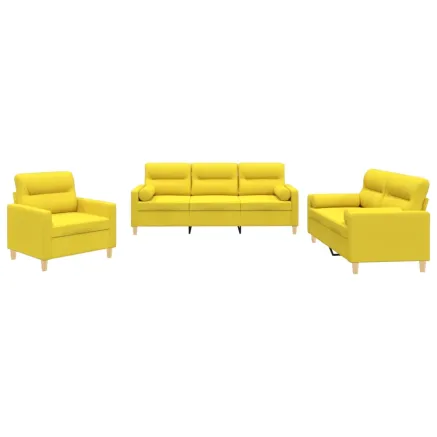 Ensemble de canapés 3 pcs avec coussins jaune clair tissu 2
