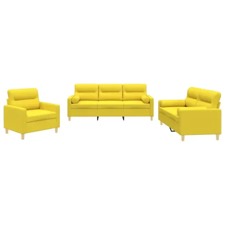 Ensemble de canapés 3 pcs avec coussins jaune clair tissu