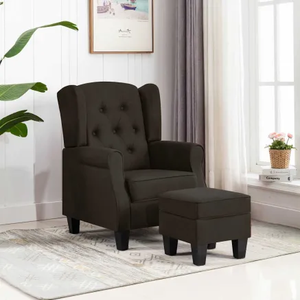 Fauteuil avec repose-pied Marron foncé Tissu