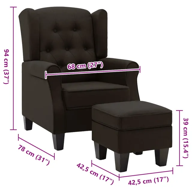 Fauteuil avec repose-pied Marron foncé Tissu