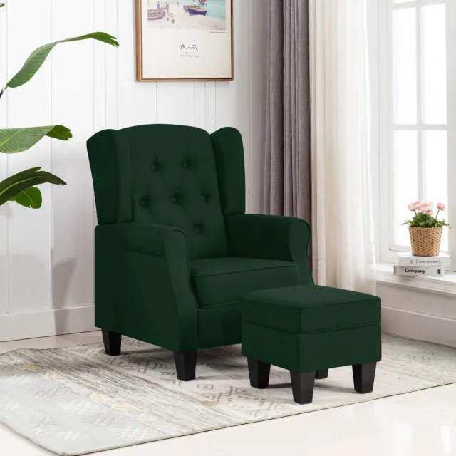 Fauteuil avec repose-pied Vert foncé Tissu