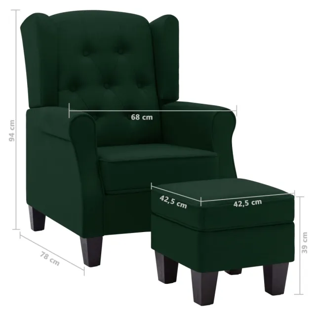 Fauteuil avec repose-pied Vert foncé Tissu