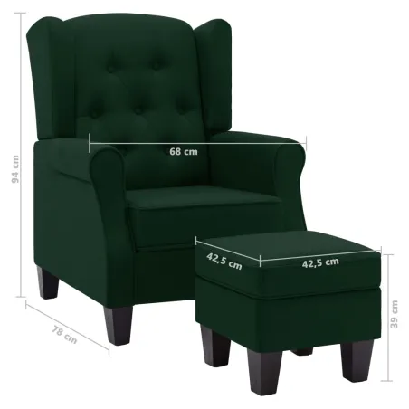 Fauteuil avec repose-pied Vert foncé Tissu