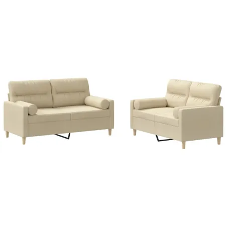 Ensemble de canapés 2 pcs avec coussins crème tissu