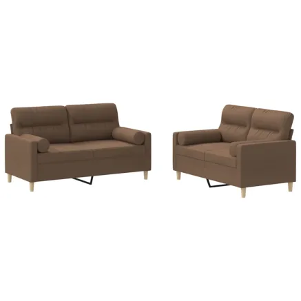 Ensemble de canapés 2 pcs avec coussins marron tissu 2