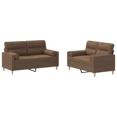 Ensemble de canapés 2 pcs avec coussins marron tissu