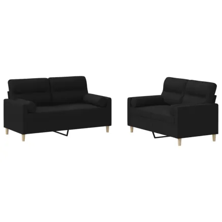 Ensemble de canapés 2 pcs avec coussins noir tissu 2