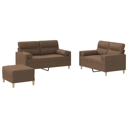 Ensemble de canapés 3 pcs avec coussins marron tissu 2