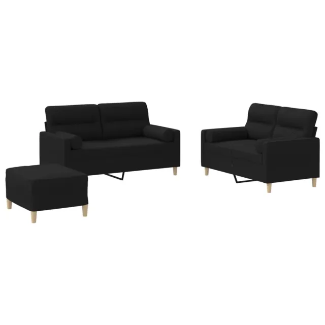 Ensemble de canapés 3 pcs avec coussins noir tissu