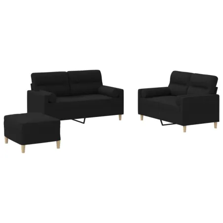 Ensemble de canapés 3 pcs avec coussins noir tissu