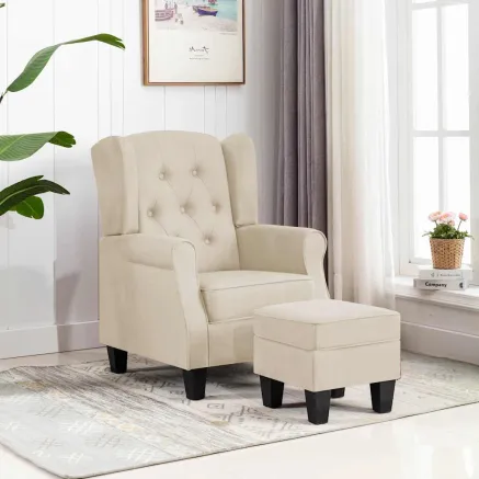 Fauteuil avec repose-pied Crème Tissu