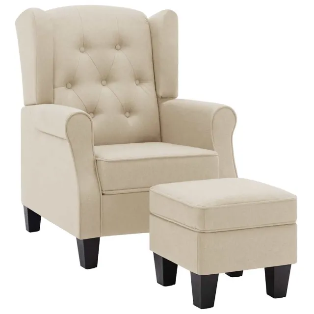Fauteuil avec repose-pied Crème Tissu