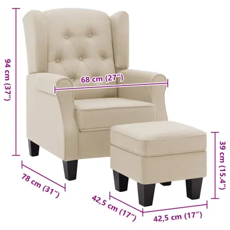 Fauteuil avec repose-pied Crème Tissu