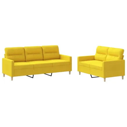 Ensemble de canapés 2 pcs avec coussins Jaune clair Tissu 2