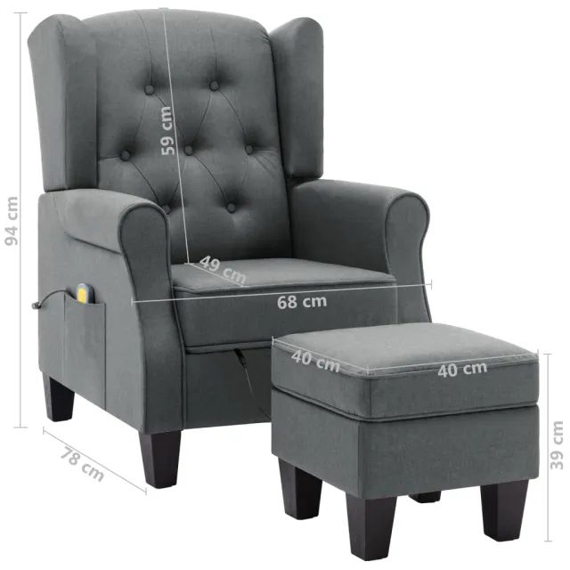 Fauteuil de massage avec repose-pied Gris clair Tissu