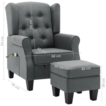 Fauteuil de massage avec repose-pied Gris clair Tissu