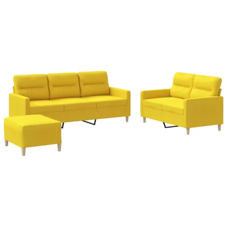 Ensemble de canapés 3 pcs avec coussins Jaune clair Tissu
