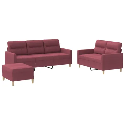 Ensemble de canapés 3 pcs avec coussins Rouge bordeaux Tissu 2