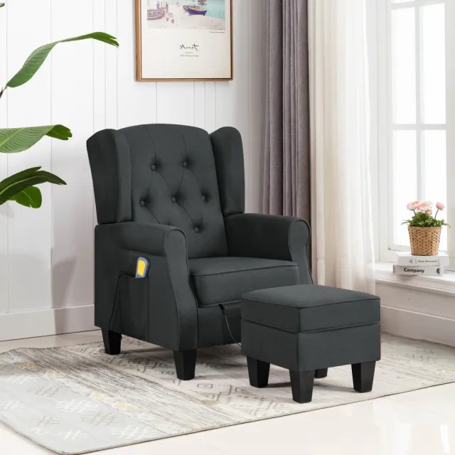 Fauteuil de massage avec repose-pied Gris foncé Tissu