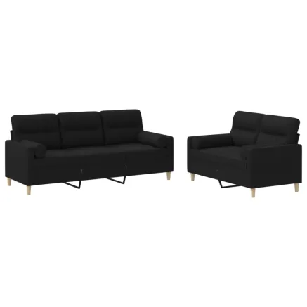 Ensemble de canapés 2 pcs avec coussins noir tissu 2