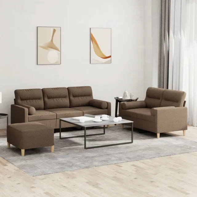 Ensemble de canapés 3 pcs avec coussins marron tissu