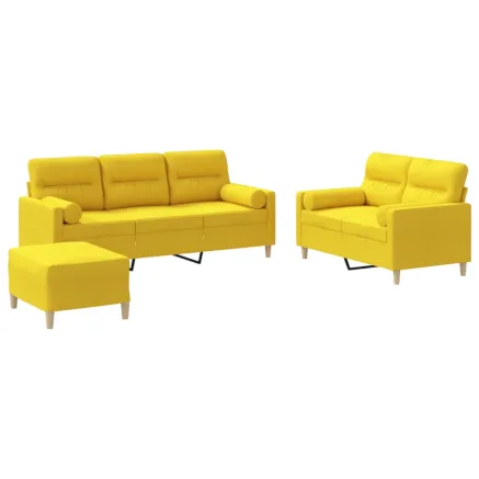 Ensemble de canapés 3 pcs avec coussins jaune clair tissu 2