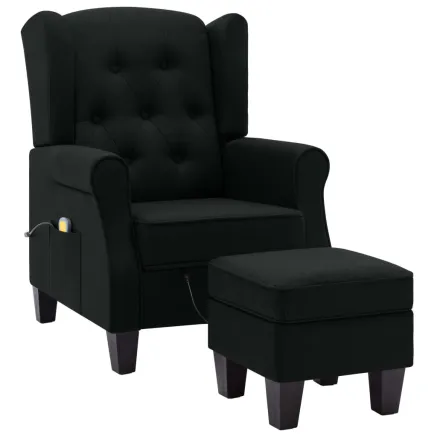 Fauteuil de massage avec repose-pied Noir Tissu 2