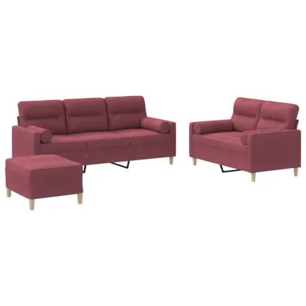 Ensemble de canapés 3 pcs avec coussins rouge bordeaux tissu 2
